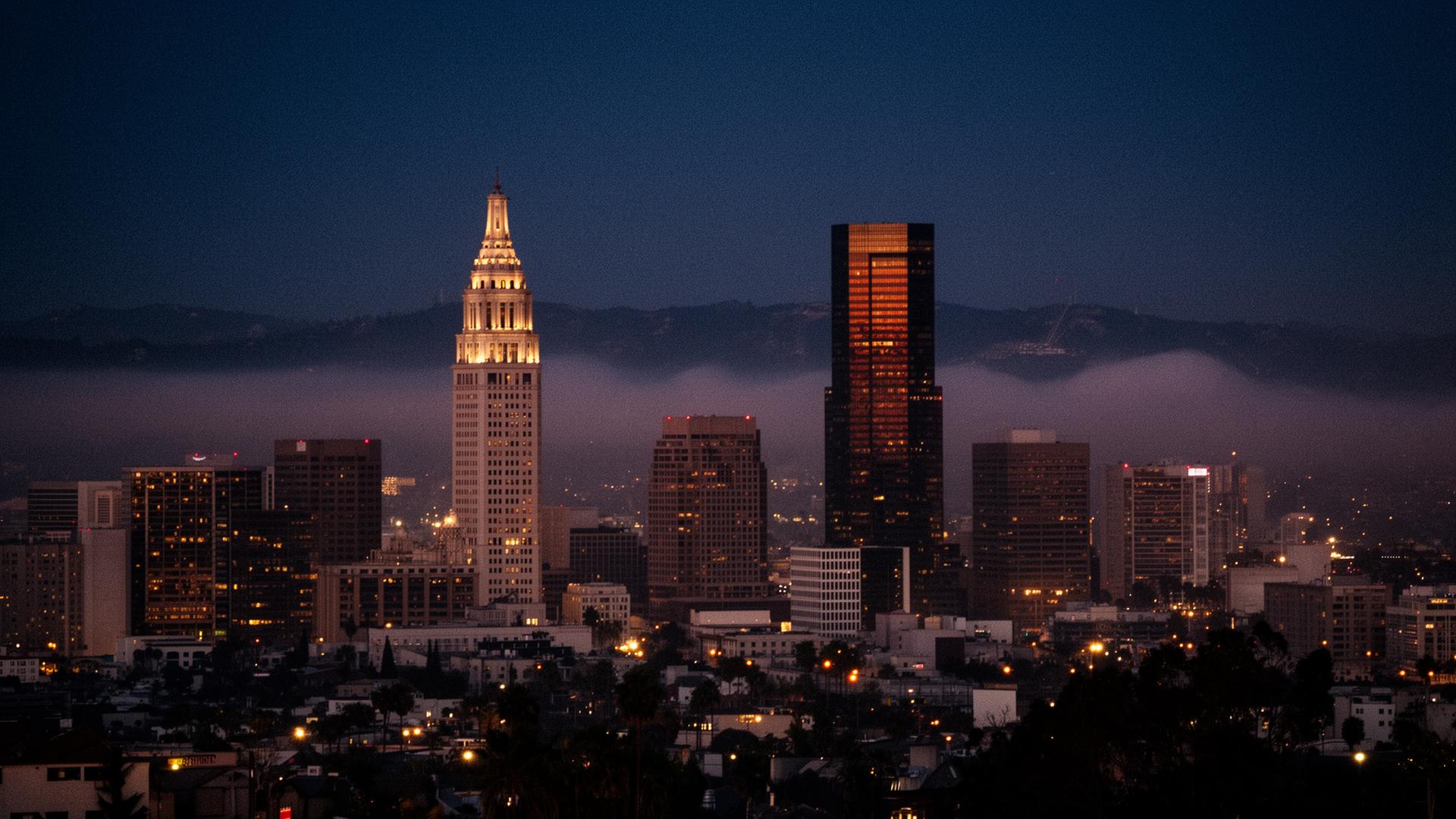 Los Angeles skyline at sunset